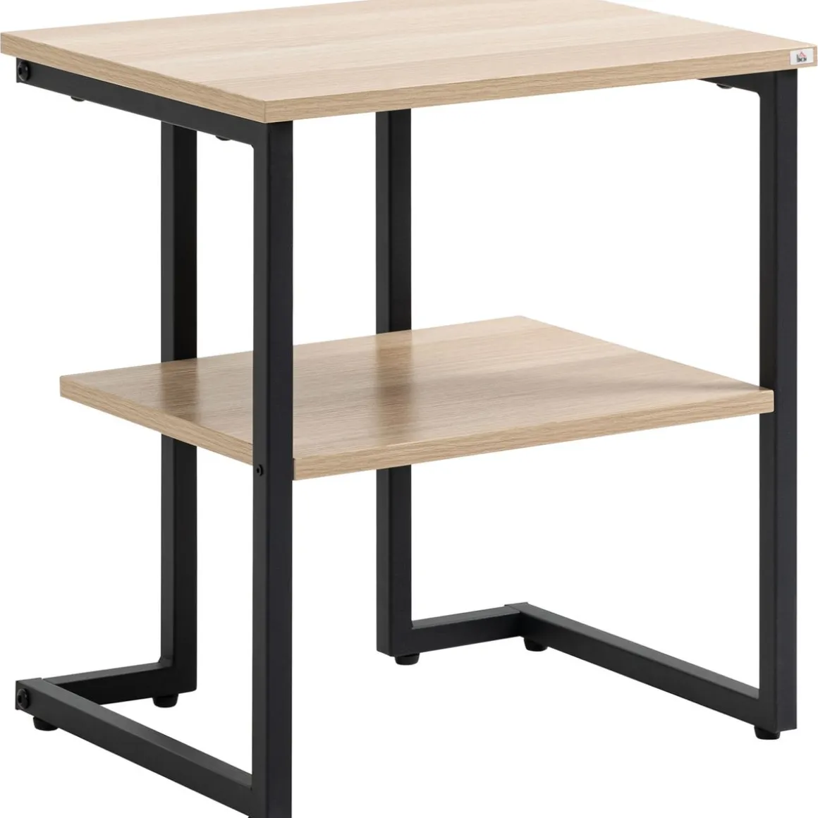 Mesa auxiliar Centauro Homcom 2 estantes pies ajustables negro/natural 48x35x45 cm