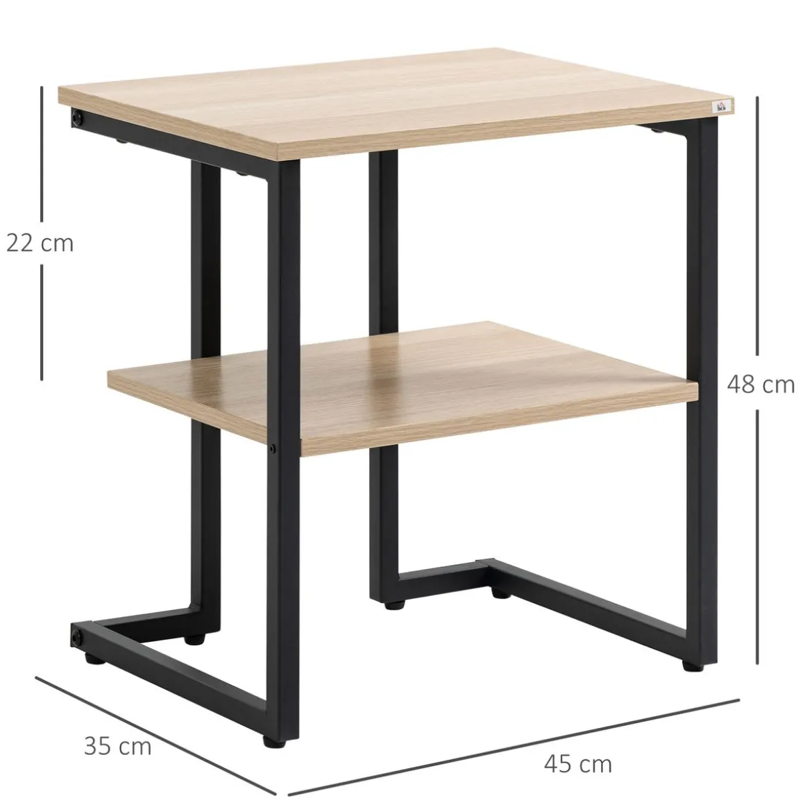 Mesa auxiliar Centauro Homcom 2 estantes pies ajustables negro/natural 48x35x45 cm