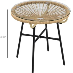 Mesa auxiliar de jardín Outsunny redonda tapa de vidrio beige Ø50x50 cm