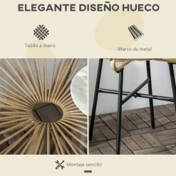 Mesa auxiliar de jardín Outsunny redonda tapa de vidrio beige Ø50x50 cm
