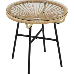 Mesa auxiliar de jardín Outsunny redonda tapa de vidrio beige Ø50x50 cm