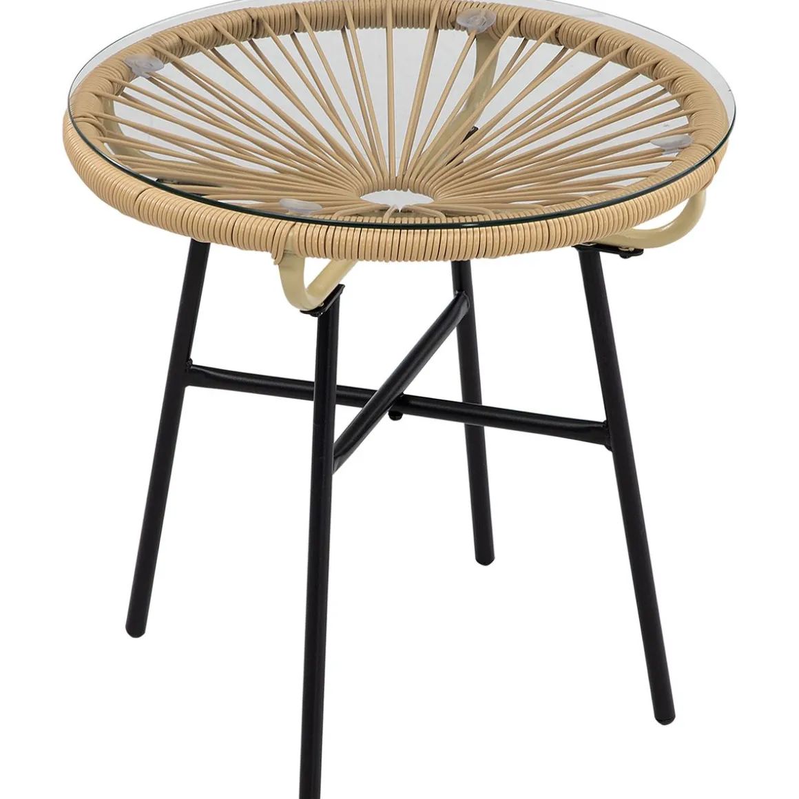 Mesa auxiliar de jardín Outsunny redonda tapa de vidrio beige Ø50x50 cm