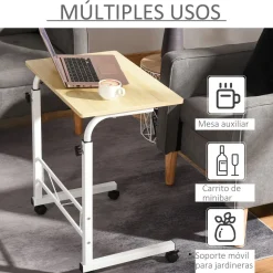 Mesa auxiliar Fhun Homcom altura regulable blanco 68-78x60x40 cm
