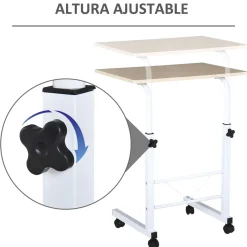 Mesa auxiliar Fhun Homcom altura regulable blanco 68-78x60x40 cm