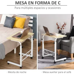 Mesa auxiliar Fhun Homcom altura regulable blanco 68-78x60x40 cm