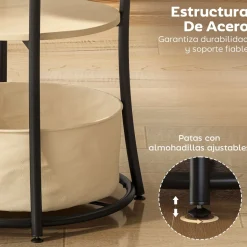Mesa auxiliar Gabriela Homcom 3 estantes + estación de carga natural Ø50x55 cm