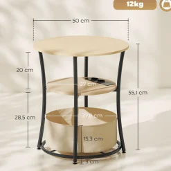 Mesa auxiliar Gabriela Homcom 3 estantes + estación de carga natural Ø50x55 cm
