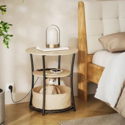 Mesa auxiliar Gabriela Homcom 3 estantes + estación de carga natural Ø50x55 cm