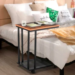Mesa auxiliar Homcom 2 estantes con ruedas marrón/negro 65x51x36 cm