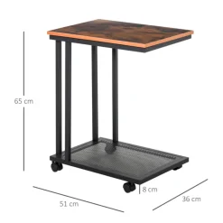 Mesa auxiliar Homcom 2 estantes con ruedas marrón/negro 65x51x36 cm