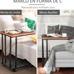 Mesa auxiliar Homcom 2 estantes con ruedas marrón/negro 65x51x36 cm