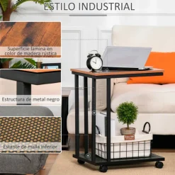 Mesa auxiliar Homcom 2 estantes con ruedas marrón/negro 65x51x36 cm