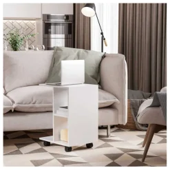 Mesa auxiliar Homcom 2 estantes + ruedas blanco 58x45x35 cm