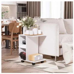 Mesa auxiliar Homcom 2 estantes + ruedas blanco 58x45x35 cm