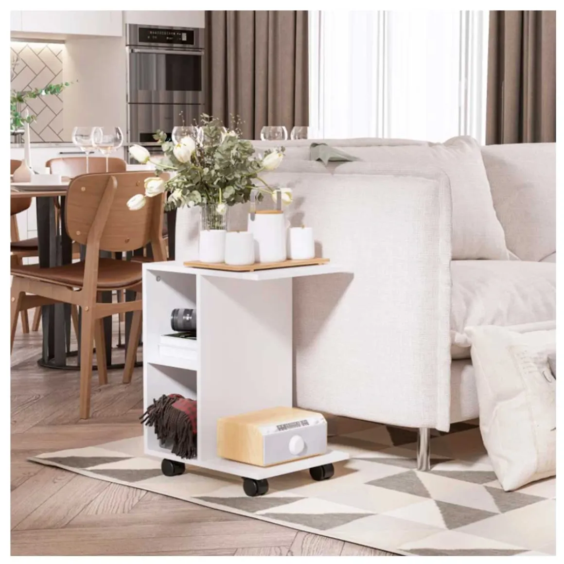 Mesa auxiliar Homcom 2 estantes + ruedas blanco 58x45x35 cm