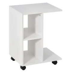 Mesa auxiliar Homcom 2 estantes + ruedas blanco 58x45x35 cm