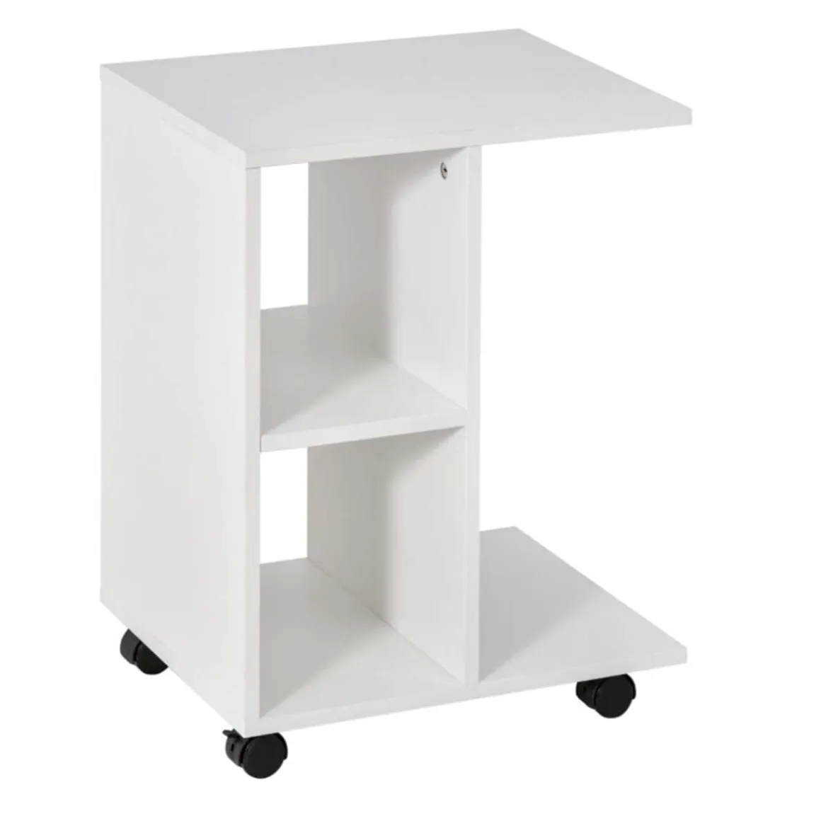 Mesa auxiliar Homcom 2 estantes + ruedas blanco 58x45x35 cm