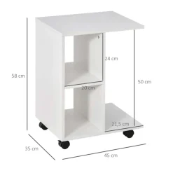Mesa auxiliar Homcom 2 estantes + ruedas blanco 58x45x35 cm