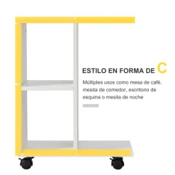 Mesa auxiliar Homcom 2 estantes + ruedas blanco 58x45x35 cm