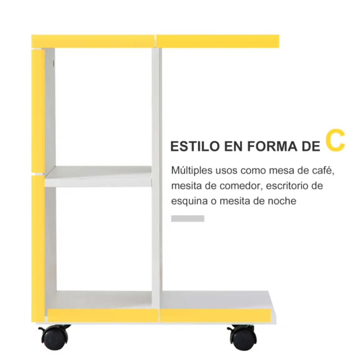 Mesa auxiliar Homcom 2 estantes + ruedas blanco 58x45x35 cm