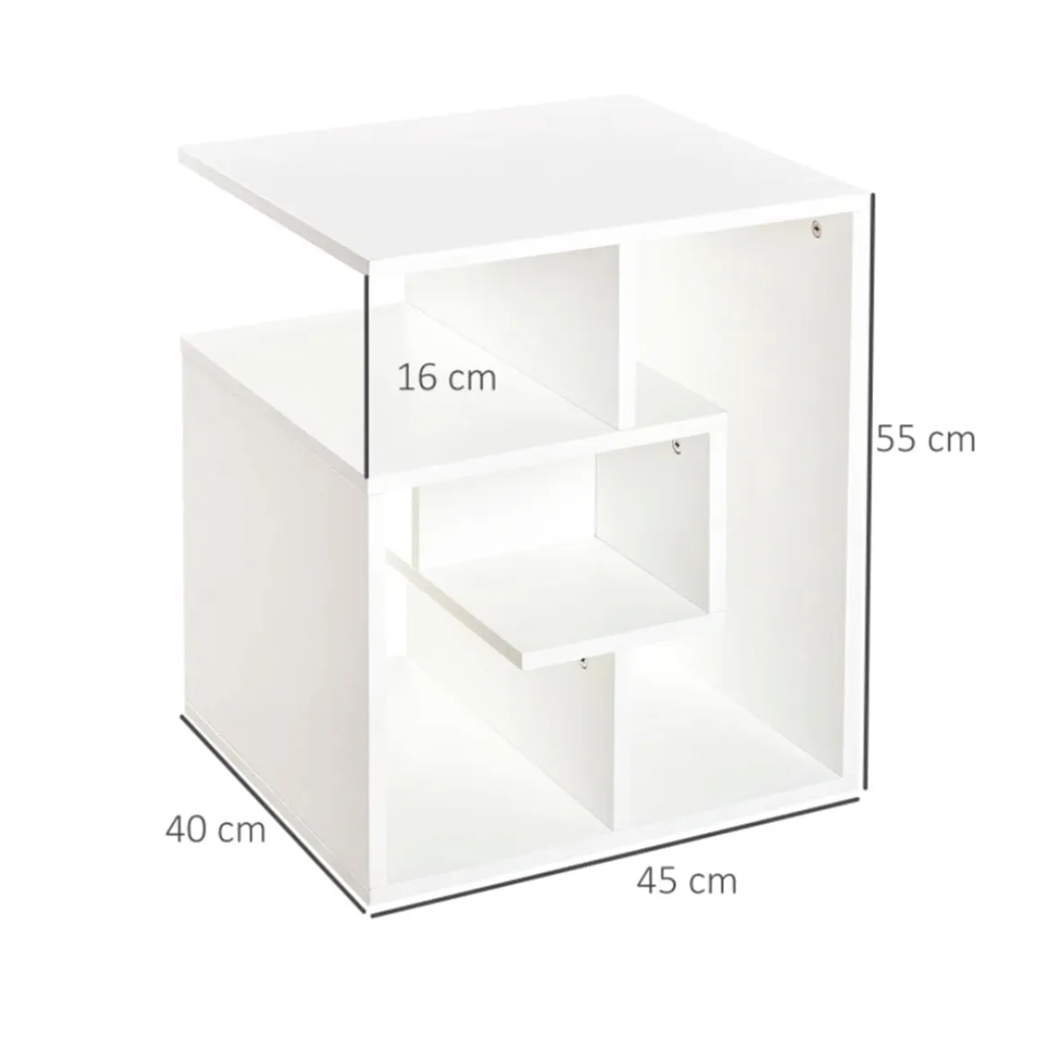 Mesa auxiliar Homcom 3 niveles blanco 55x45x40 cm