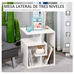 Mesa auxiliar Homcom 3 niveles blanco 55x45x40 cm