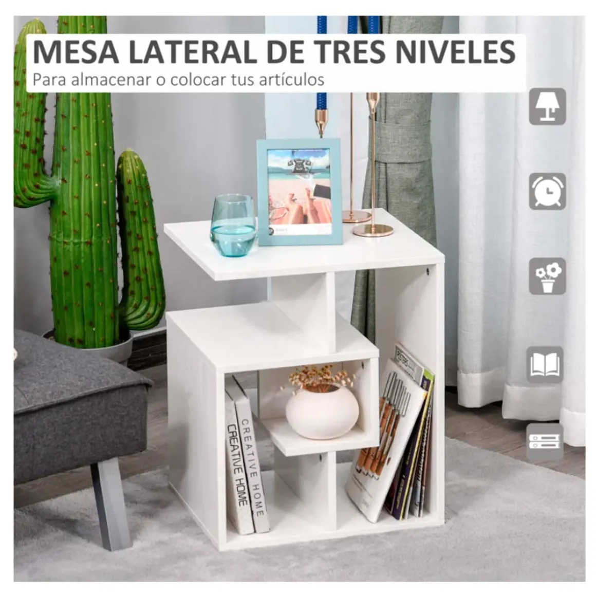 Mesa auxiliar Homcom 3 niveles blanco 55x45x40 cm
