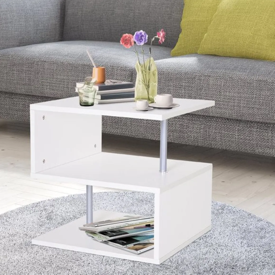Mesa auxiliar Homcom 3 niveles blanco 50x50x50 cm
