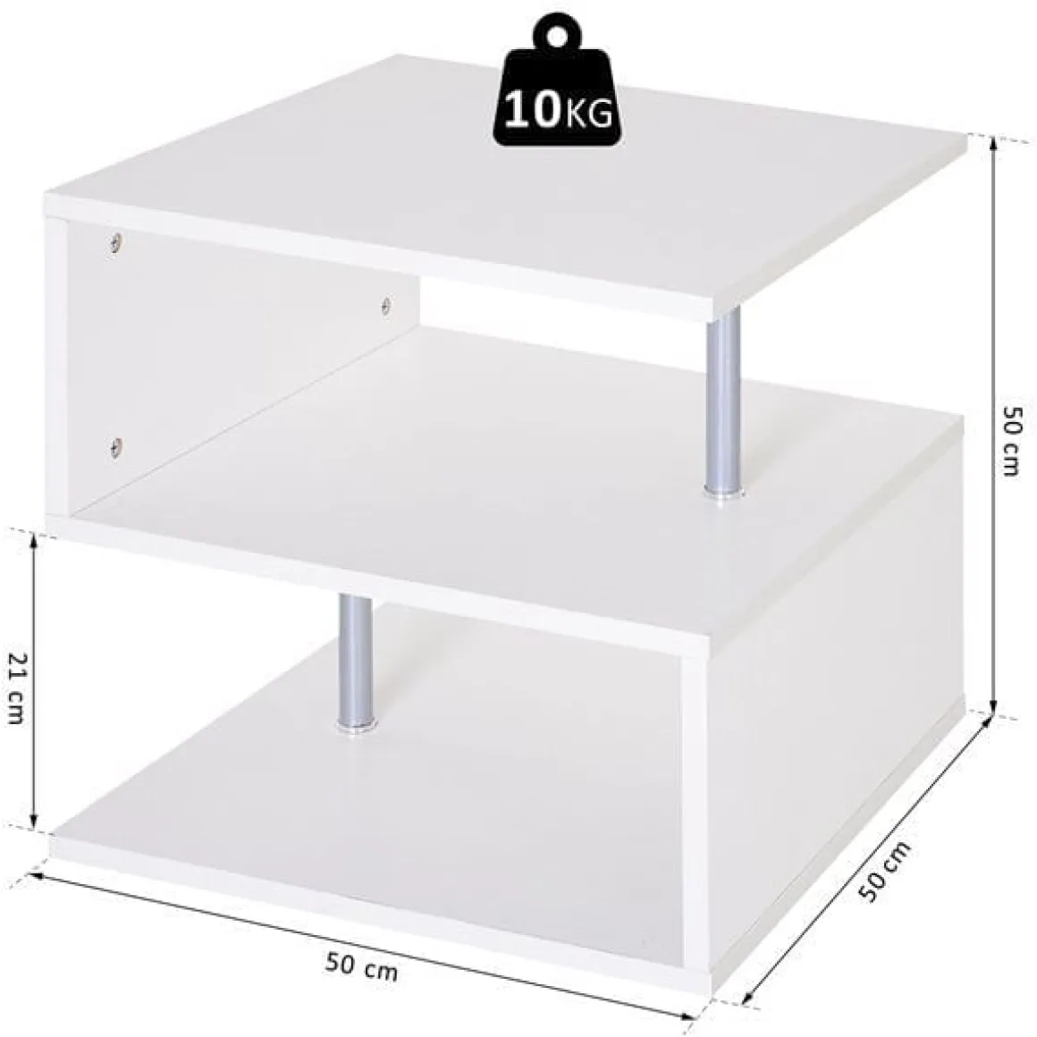 Mesa auxiliar Homcom 3 niveles blanco 50x50x50 cm
