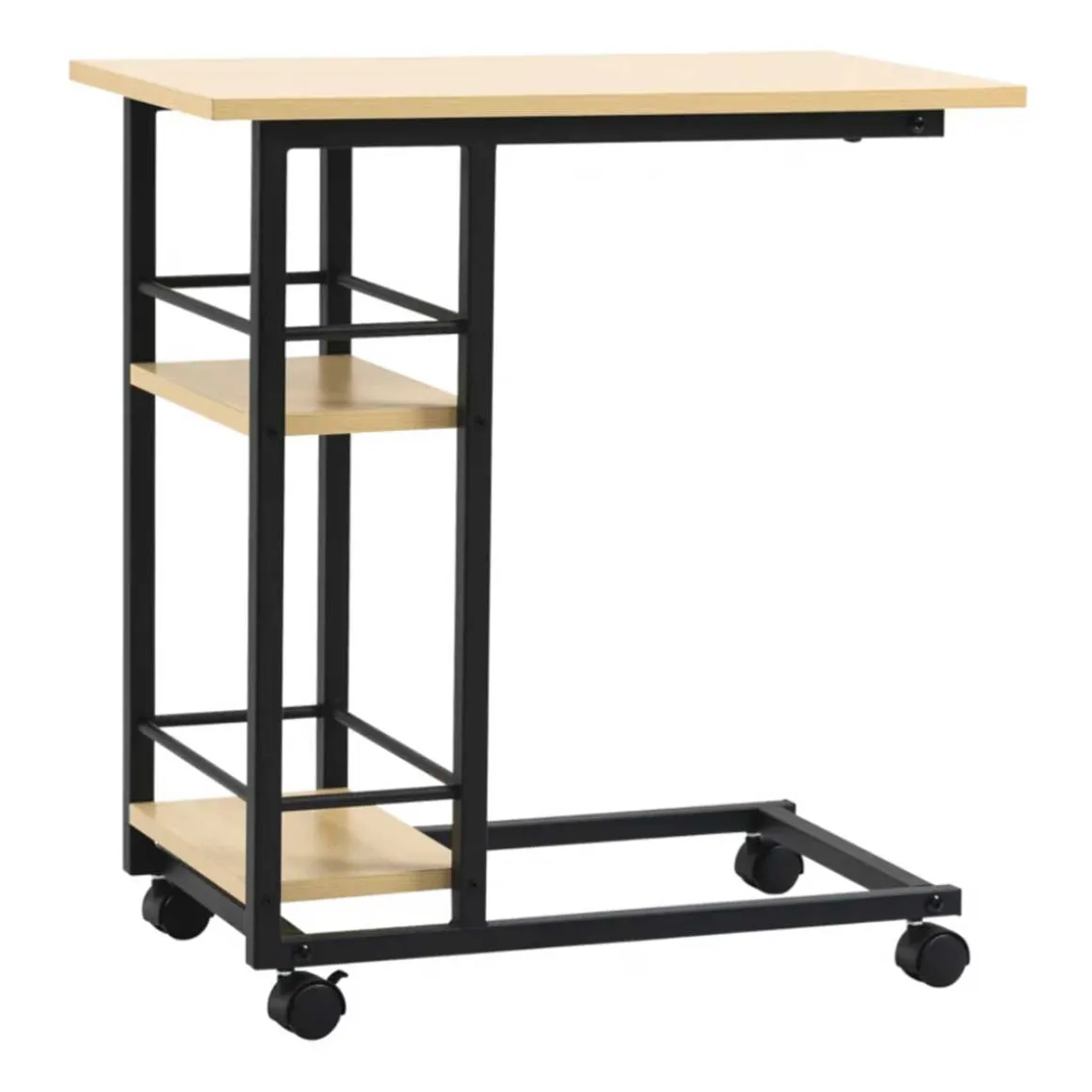Mesa auxiliar Homcom con ruedas 2 estantes natural/negro 64,5x60x34,5 cm