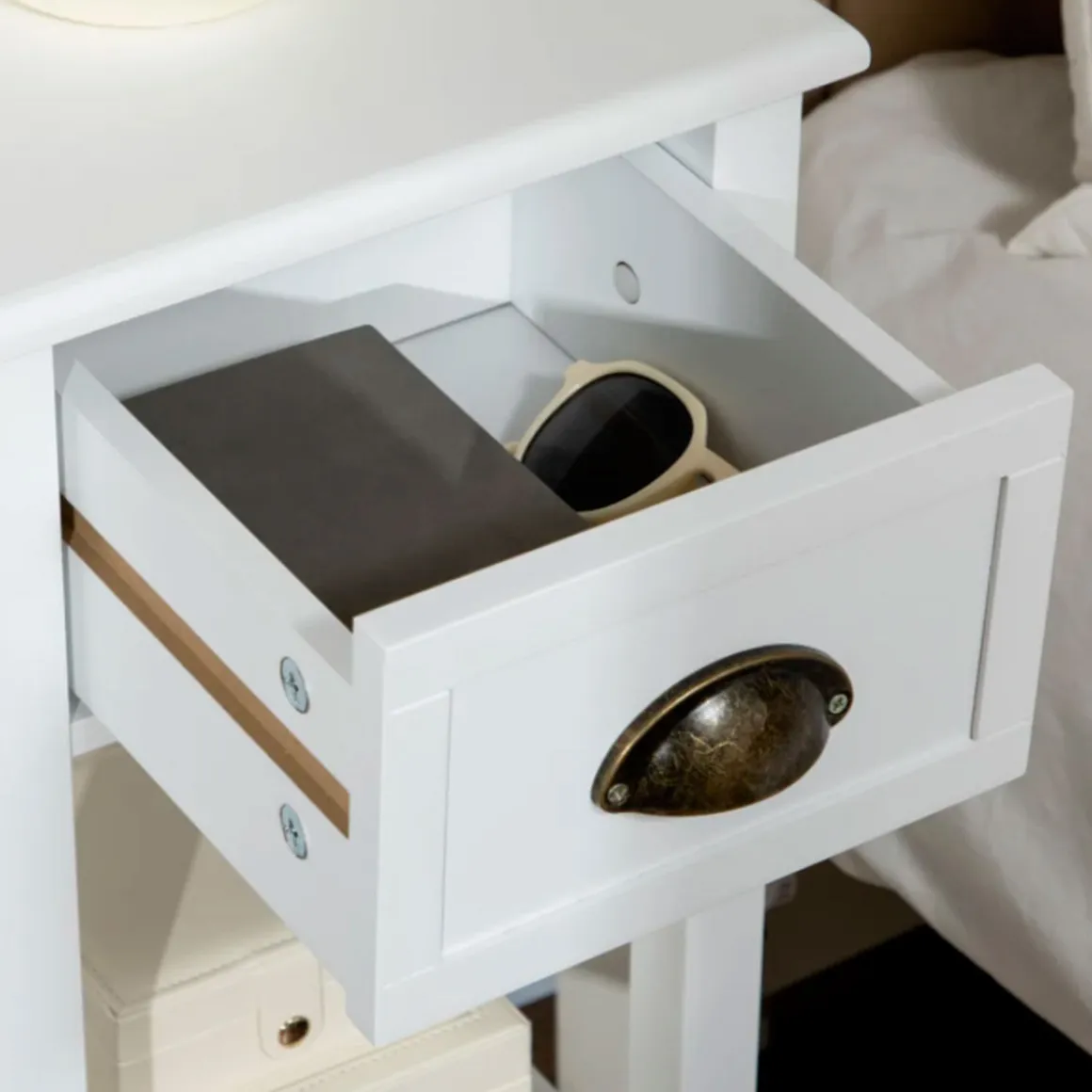 Mesa auxiliar Homcom con cajón + estante blanco 75x30x30 cm