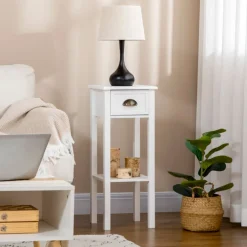 Mesa auxiliar Homcom con cajón + estante blanco 75x30x30 cm