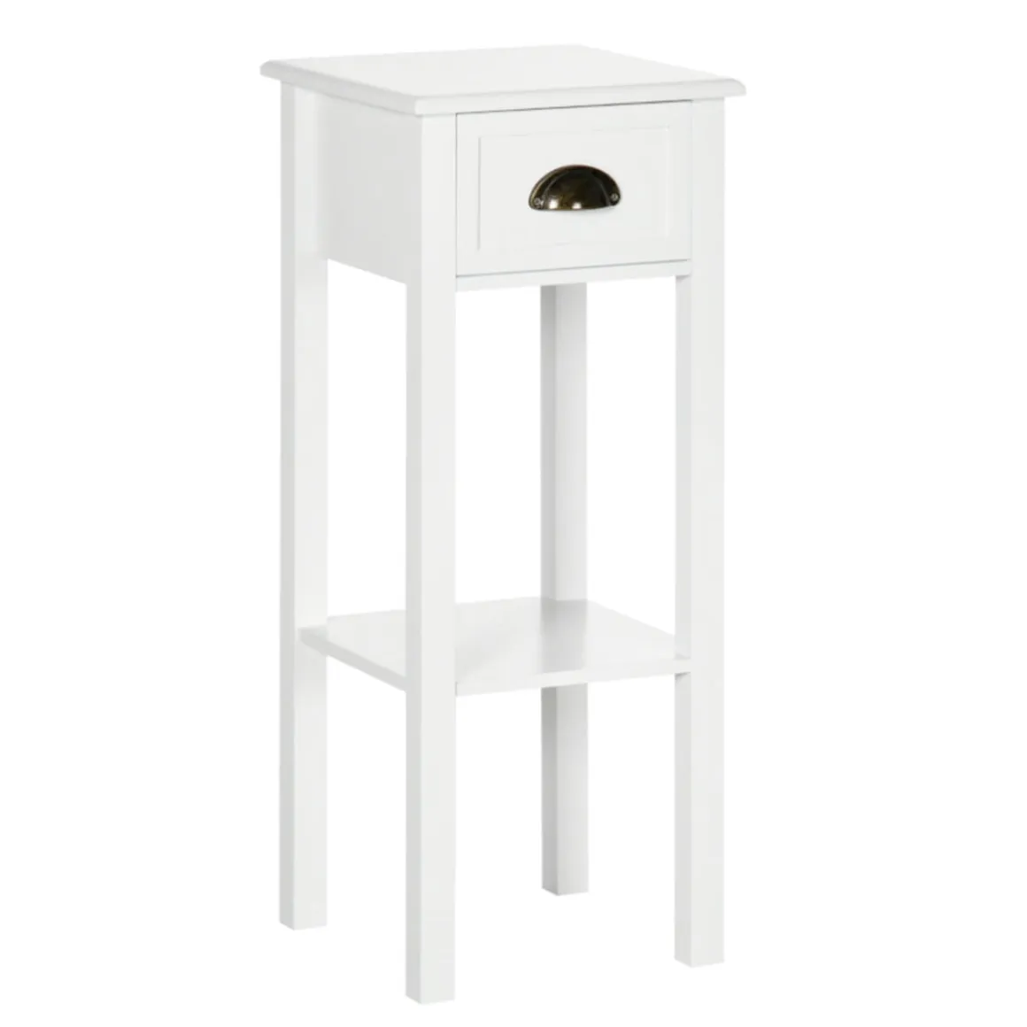 Mesa auxiliar Homcom con cajón + estante blanco 75x30x30 cm