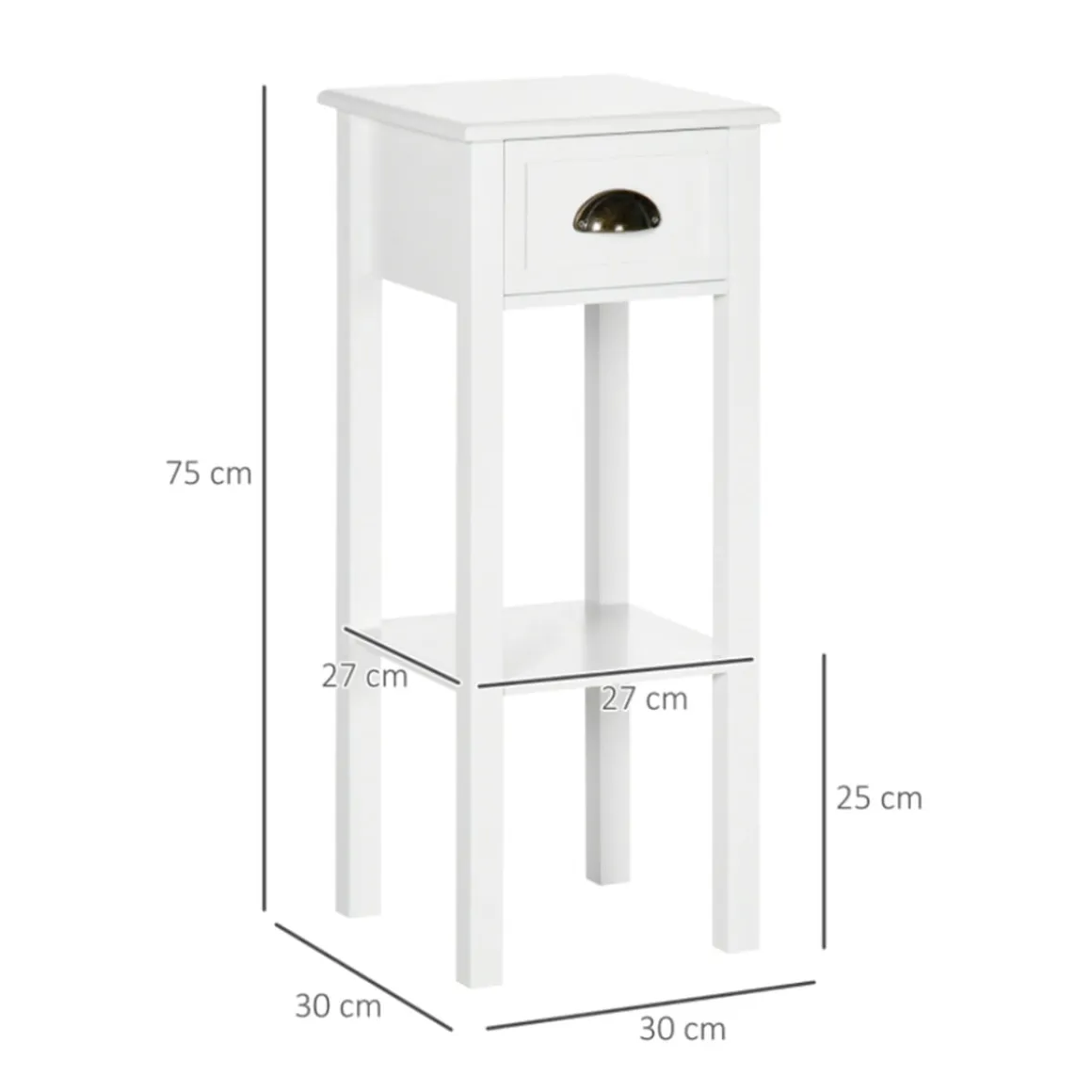 Mesa auxiliar Homcom con cajón + estante blanco 75x30x30 cm