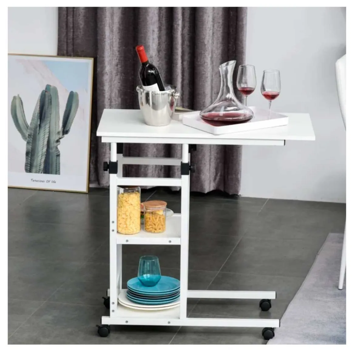 Mesa auxiliar Homcom forma C ajustable blanco 72/82x40x80 cm