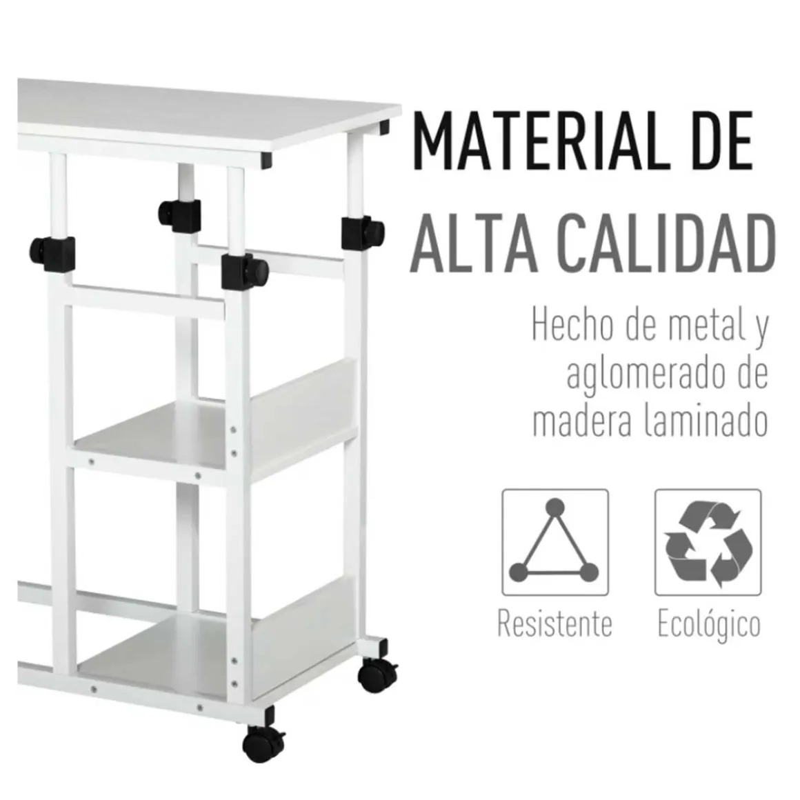 Mesa auxiliar Homcom forma C ajustable blanco 72/82x40x80 cm