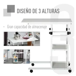 Mesa auxiliar Homcom forma C ajustable blanco 72/82x40x80 cm