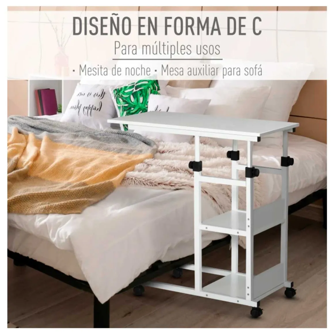 Mesa auxiliar Homcom forma C ajustable blanco 72/82x40x80 cm