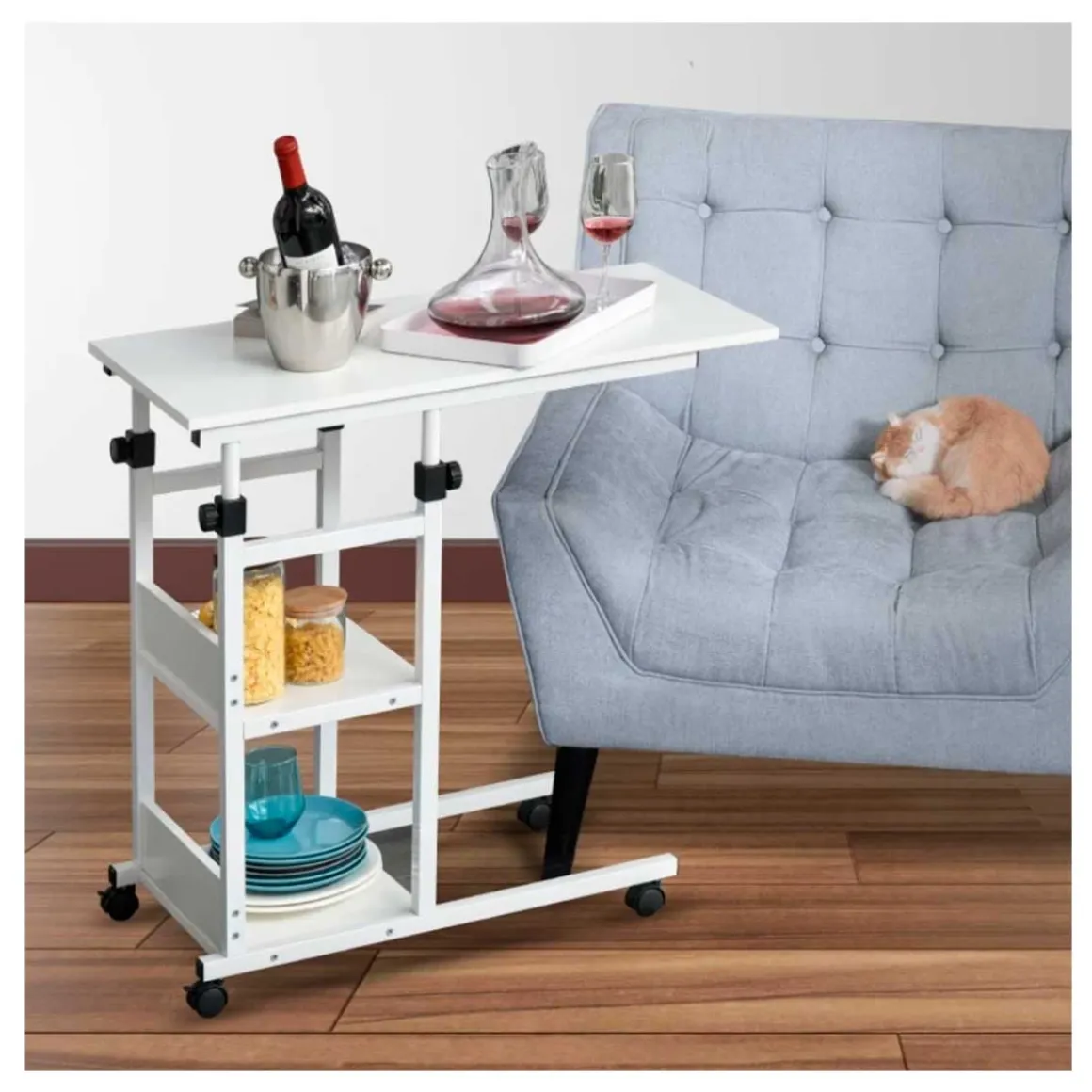 Mesa auxiliar Homcom forma C ajustable blanco 72/82x40x80 cm