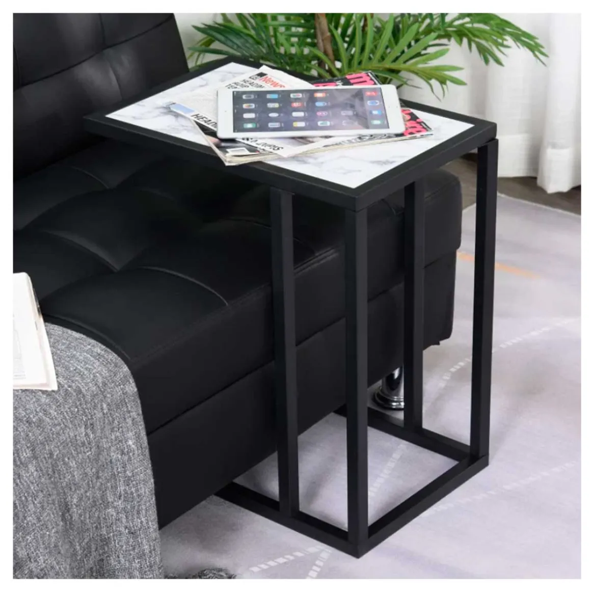 Mesa auxiliar Homcom negro/mármol 51,5x30x45 cm