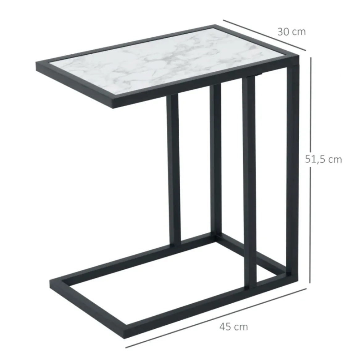 Mesa auxiliar Homcom negro/mármol 51,5x30x45 cm