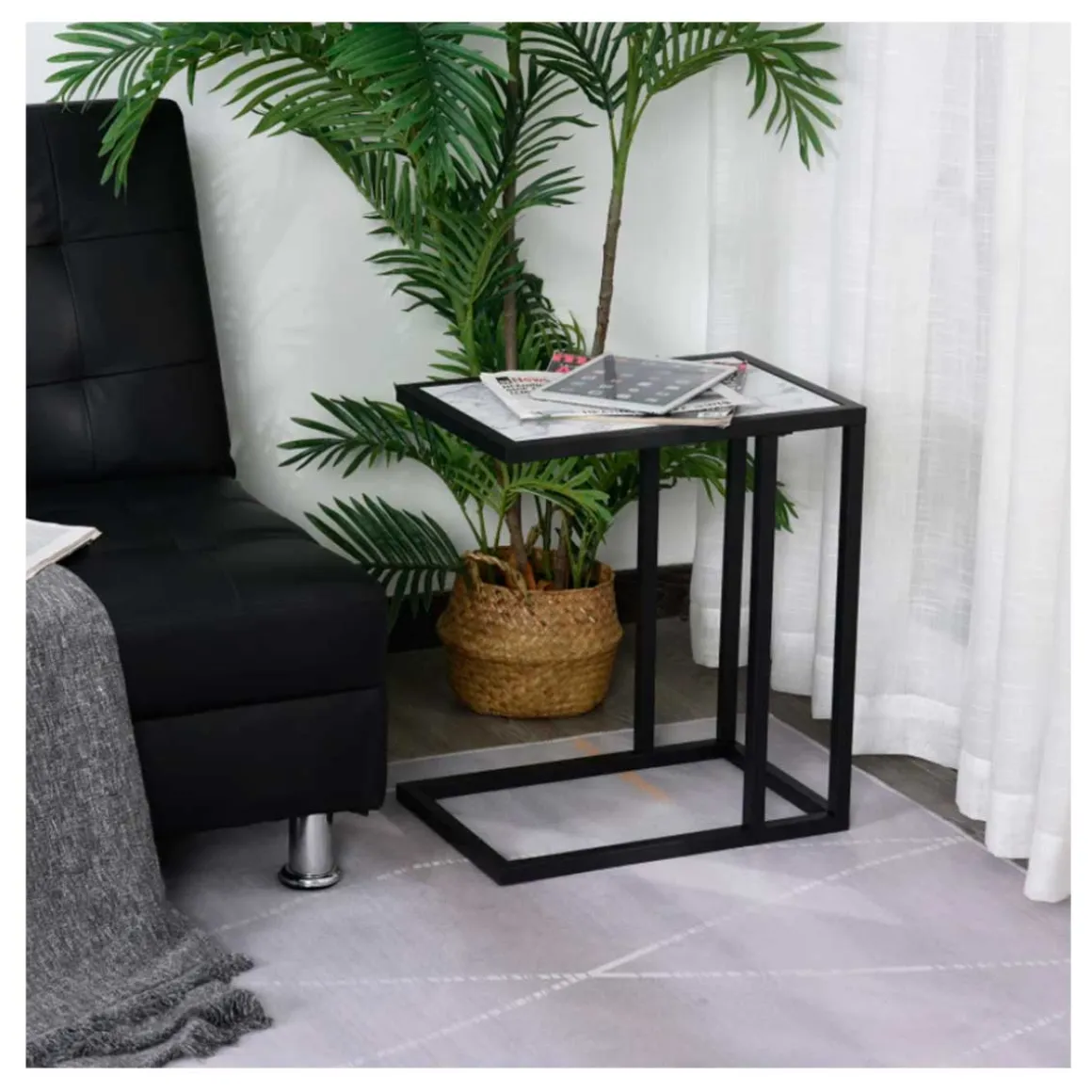 Mesa auxiliar Homcom negro/mármol 51,5x30x45 cm