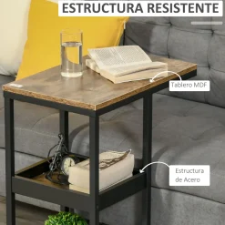 Mesa auxiliar Houston Homcom 3 niveles con ruedas marrón 66x33x51 cm