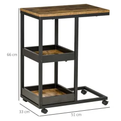 Mesa auxiliar Houston Homcom 3 niveles con ruedas marrón 66x33x51 cm