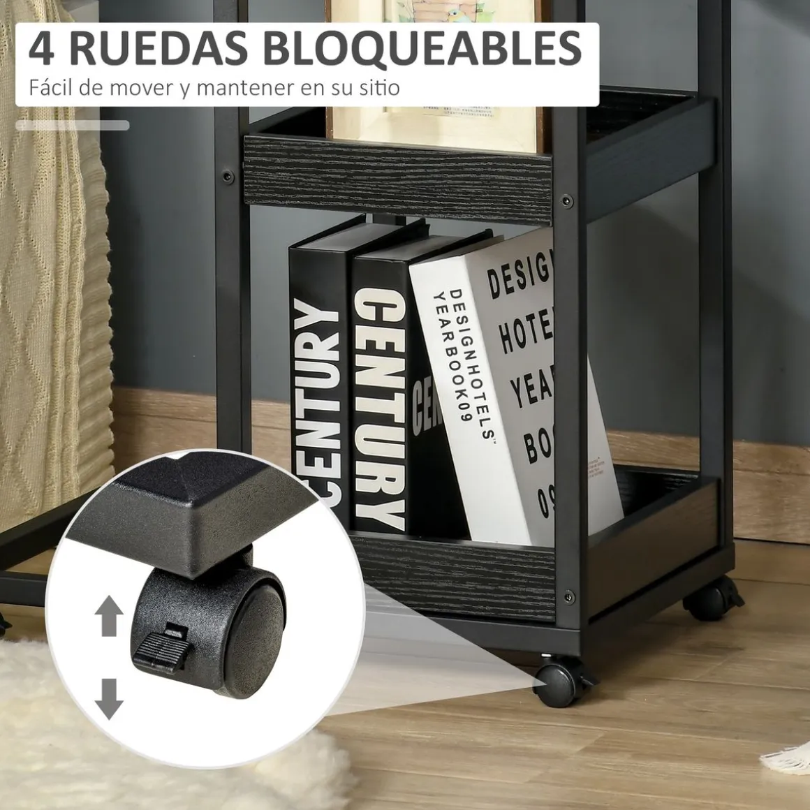 Mesa auxiliar Houston Homcom 3 niveles con ruedas marrón 66x33x51 cm