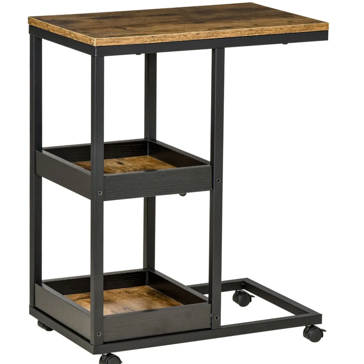 Mesa auxiliar Houston Homcom 3 niveles con ruedas marrón 66x33x51 cm
