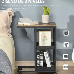 Mesa auxiliar Houston Homcom 3 niveles con ruedas marrón 66x33x51 cm