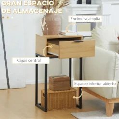 Mesa auxiliar Lenda Homcom con cajón natural 76x40x30 cm