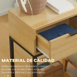 Mesa auxiliar Lenda Homcom con cajón natural 76x40x30 cm