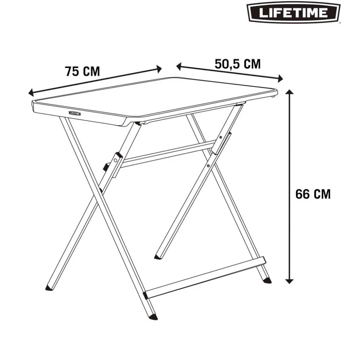 Mesa auxiliar Lifetime plegable forma rectangular negro 66x75x50,5 cm